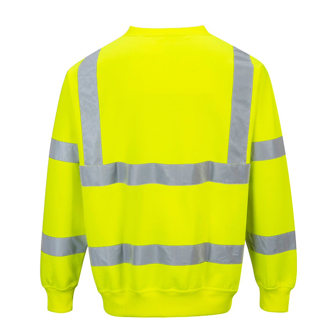 High-visibility yellow sweatshirt with reflective stripes from GlowSafetyVest