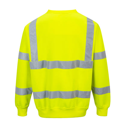 High-visibility yellow sweatshirt with reflective stripes from GlowSafetyVest