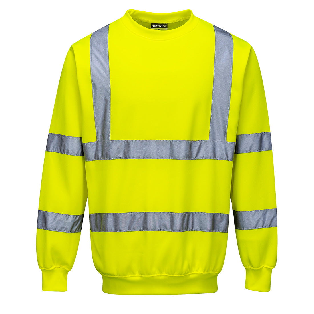 High-visibility yellow sweatshirt with reflective stripes from GlowSafetyVest