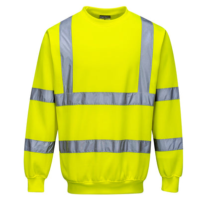 High-visibility yellow sweatshirt with reflective stripes from GlowSafetyVest
